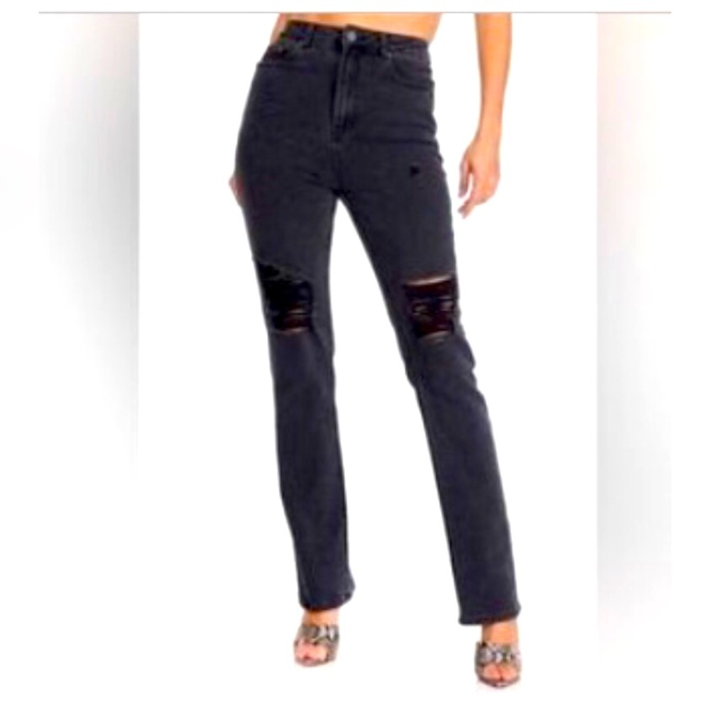 AFRM HESTON BLACK DESTRESSED high rise jeans
